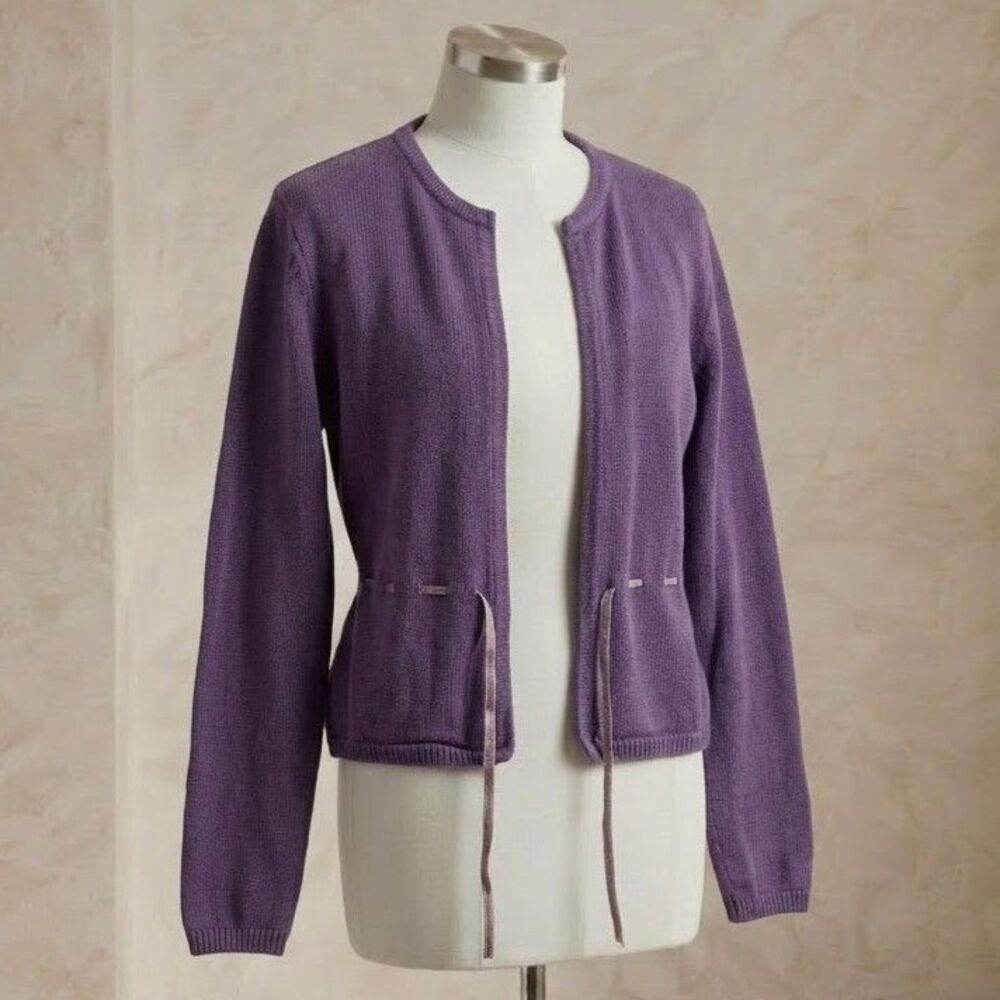 American Girl Girls Purple Cardigan Sweater Size S Ramie Cotton Tie Front